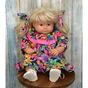 Vintage Lissi Puppe Doll 23" Blond Hair Pigtails Brown Eyes Floral Dress RARE